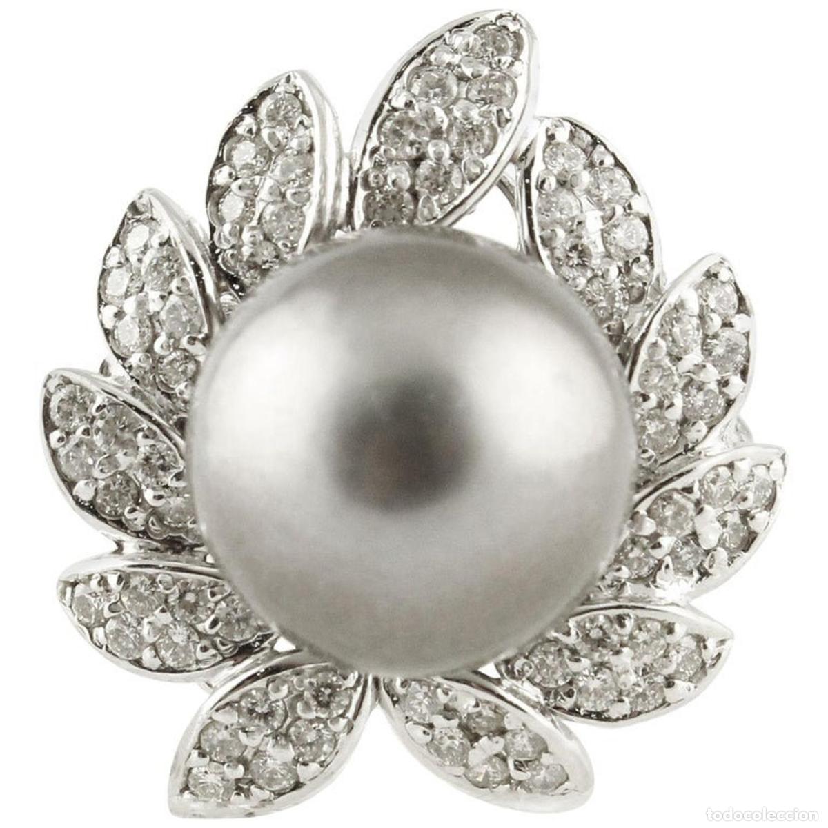 Joyeria: Anillo de oro blanco con diamantes blancos y perlas grises - Foto 1