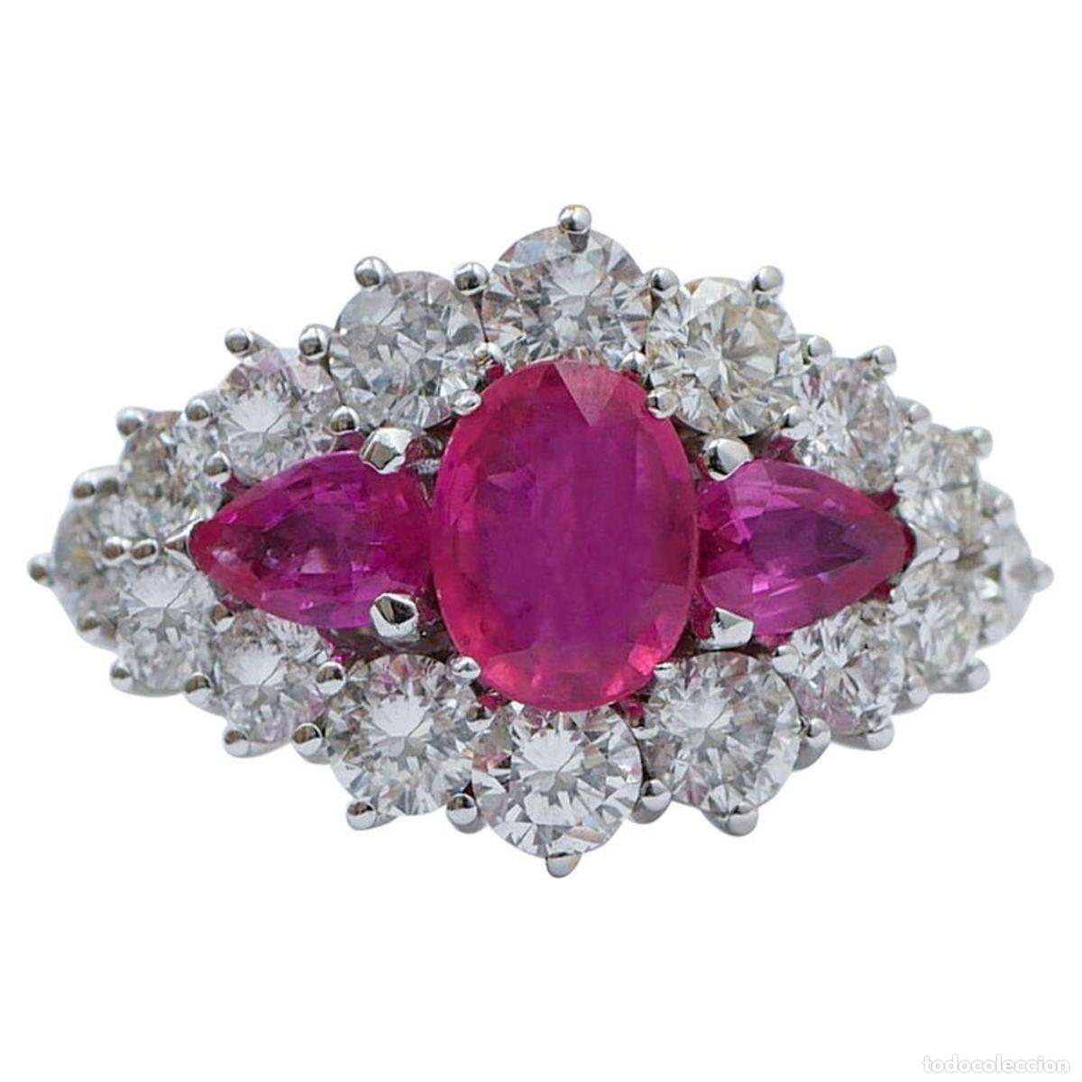 Joyeria: Anillo de oro blanco con rub&iacute;es y diamantes - Foto 1