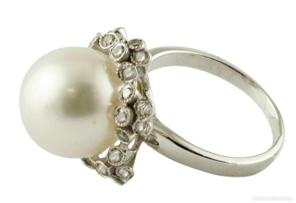 Joyeria: Anillo de oro blanco con perla de los mares del Sur y diamantes - Foto 6