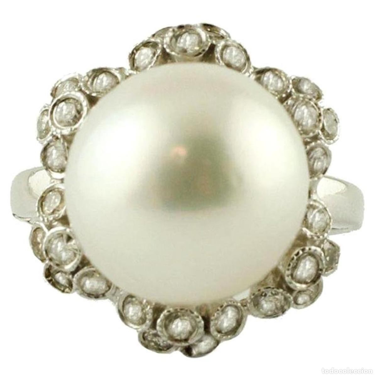 Joyeria: Anillo de oro blanco con perla de los mares del Sur y diamantes - Foto 1
