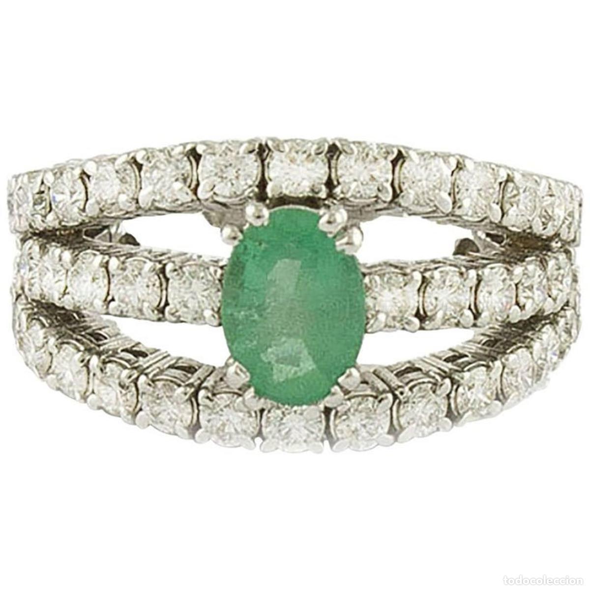 Joyeria: Anillo de compromiso de oro blanco con diamantes y esmeralda - Foto 1