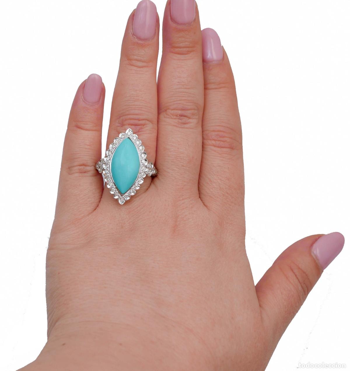 Joyeria: Anillo de turquesa, diamantes y platino - Foto 3