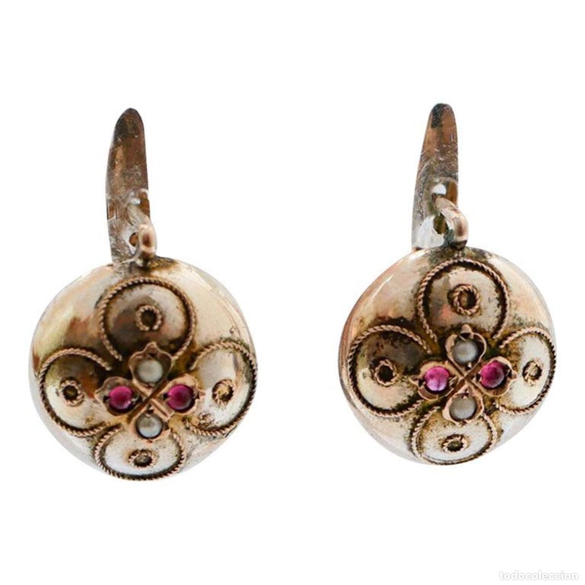 Joyeria: Pendientes de rub&iacute;es, perlas y oro rosa - Foto 1