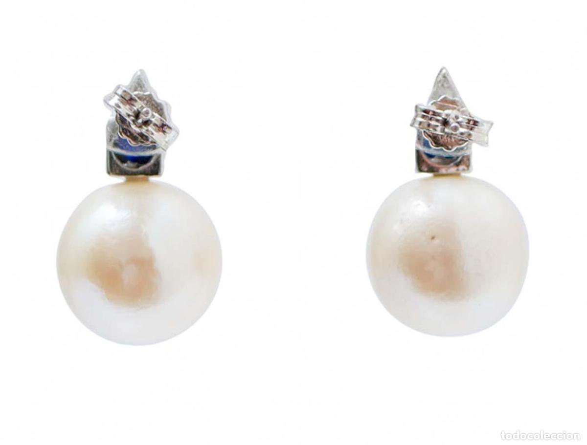 Joyeria: Pendientes de perlas, zafiros y diamantes en oro blanco - Foto 6