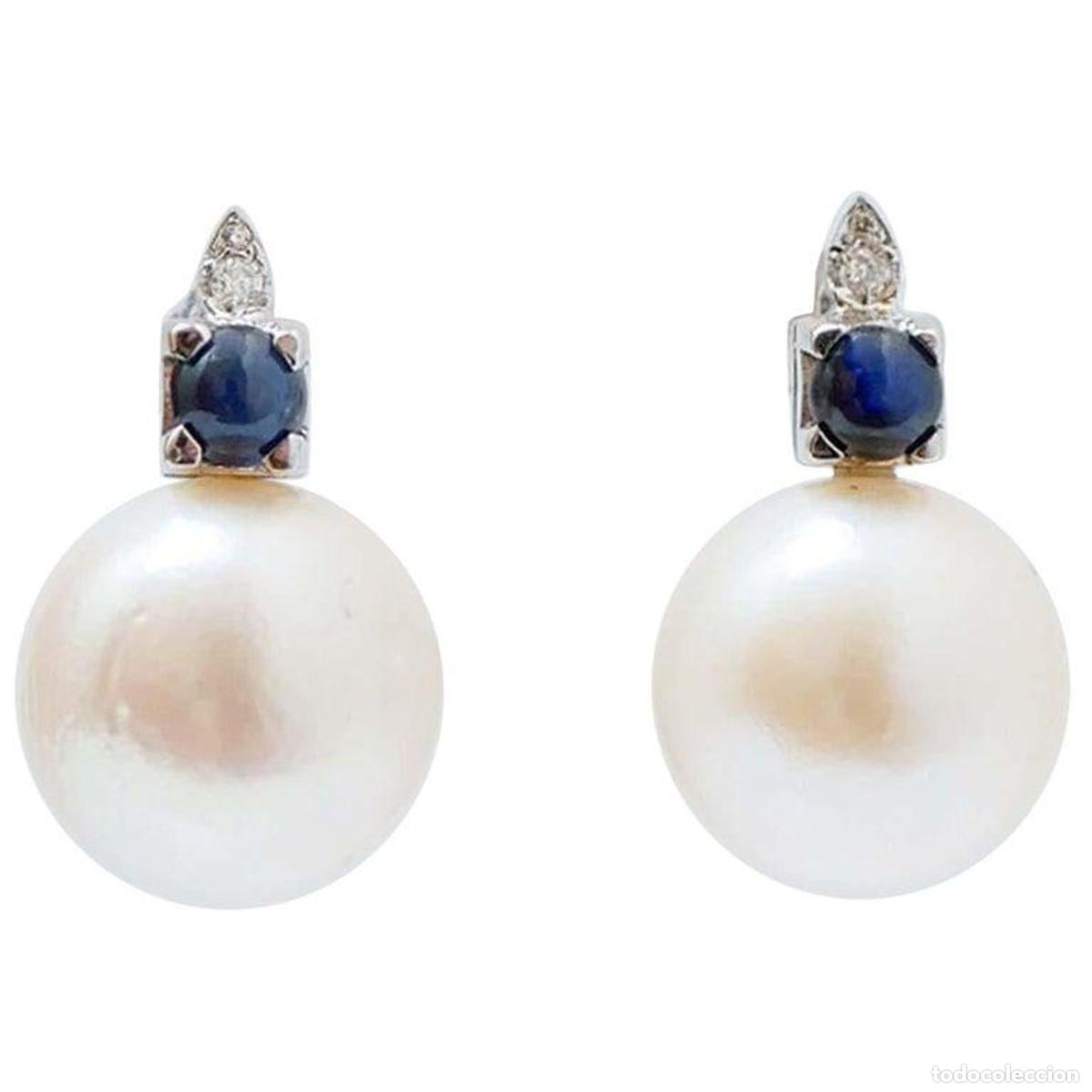 Joyeria: Pendientes de perlas, zafiros y diamantes en oro blanco - Foto 1
