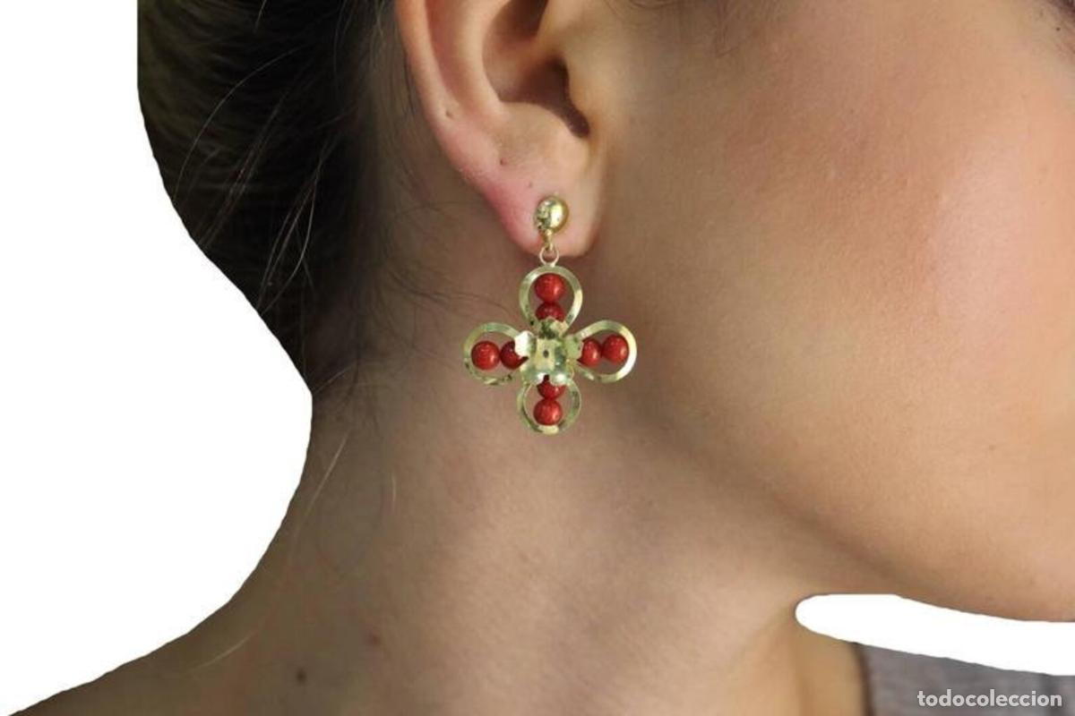 Joyeria: Pendientes de flores de oro antiguo - Foto 4