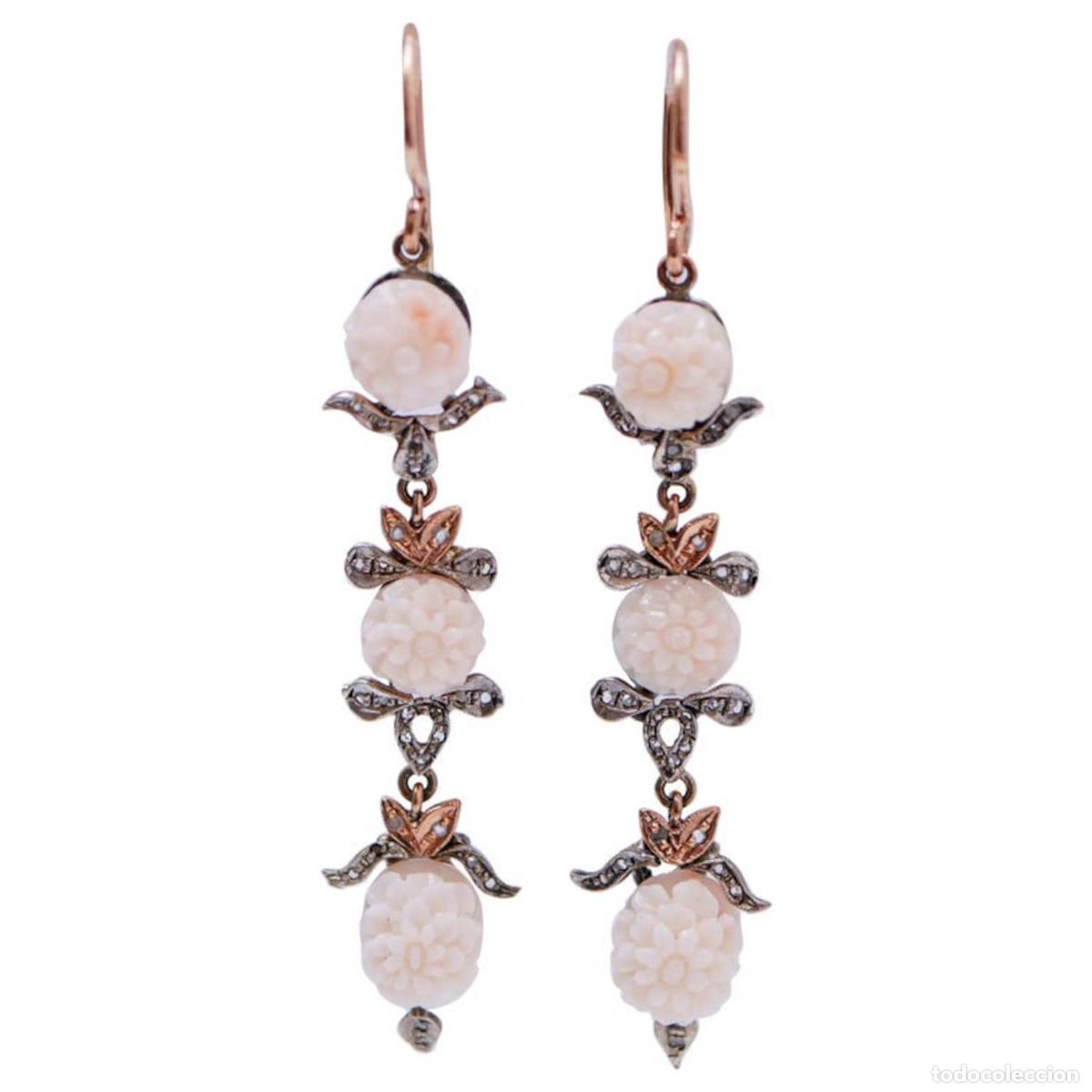 Joyeria: Pendientes de corales, diamantes, oro rosa y plata - Foto 1