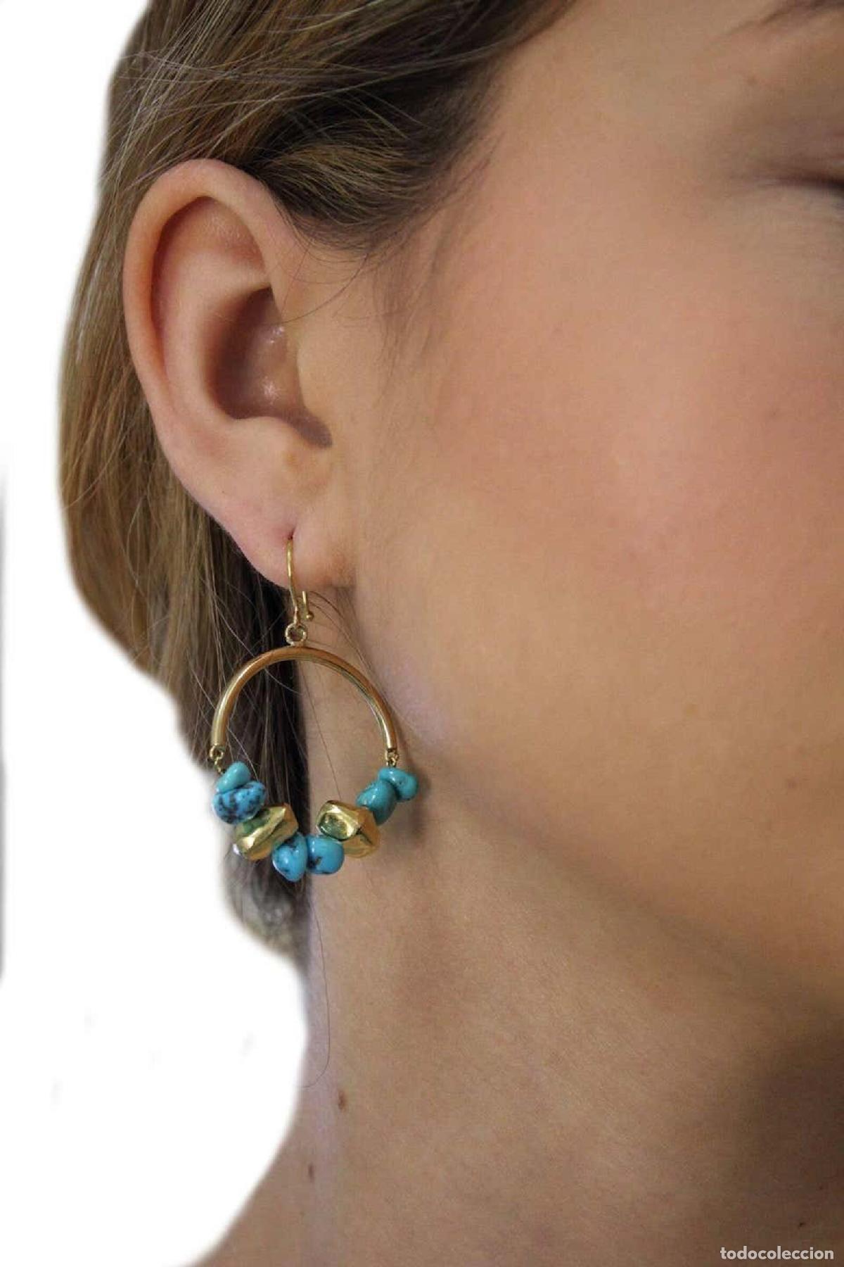 Joyeria: Pendientes de aro dorados con matriz turquesa - Foto 7