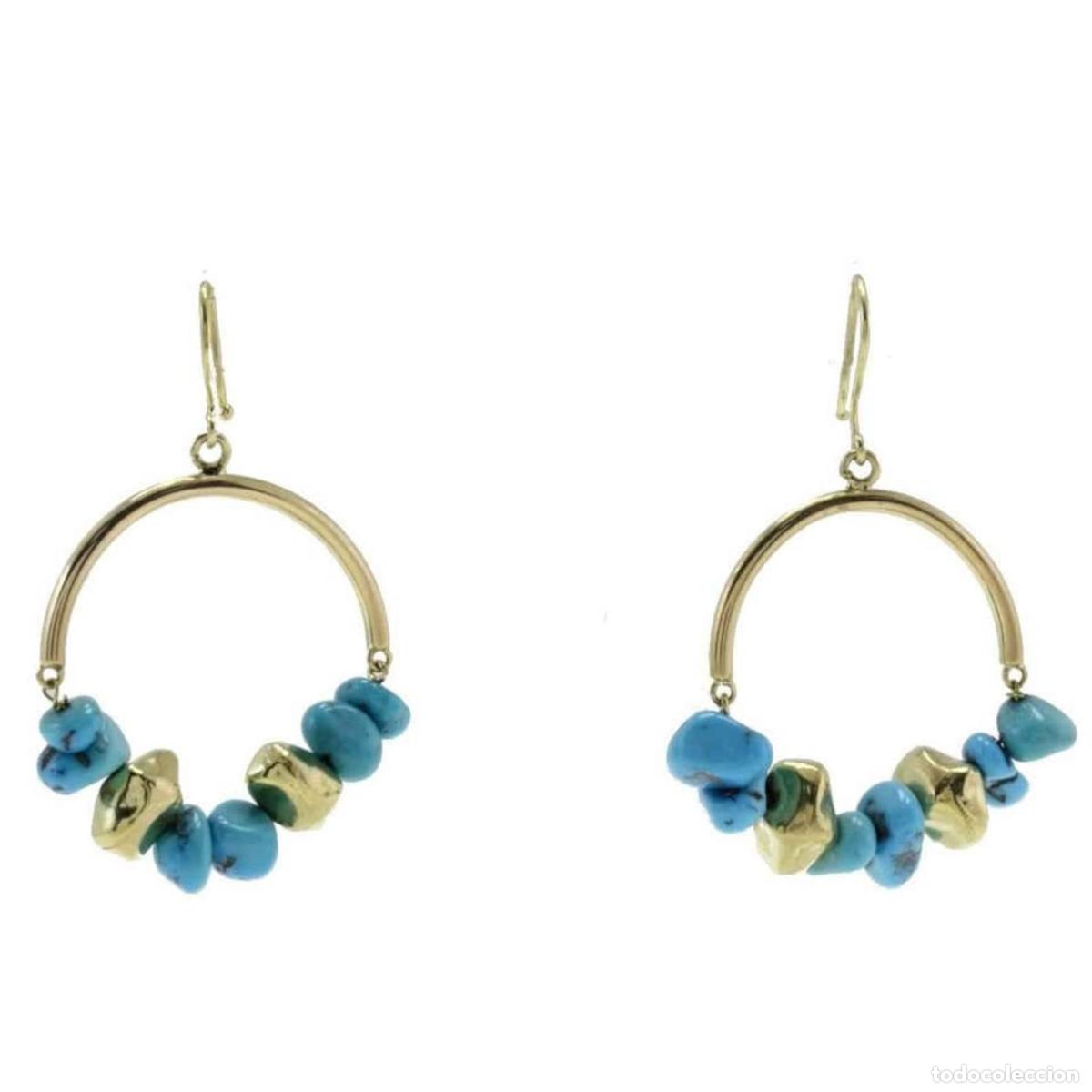 Joyeria: Pendientes de aro dorados con matriz turquesa - Foto 1