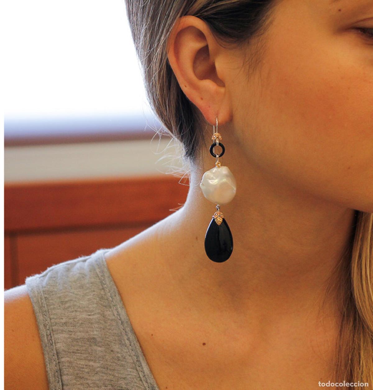 Joyeria: Pendientes colgantes con gotas de &oacute;nix y perlas barrocas - Foto 6