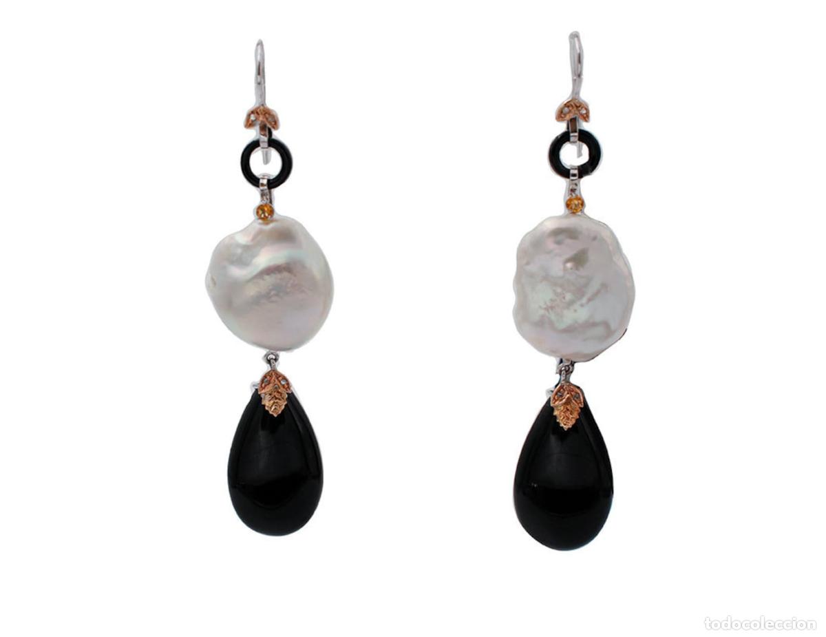 Joyeria: Pendientes colgantes con gotas de &oacute;nix y perlas barrocas - Foto 1