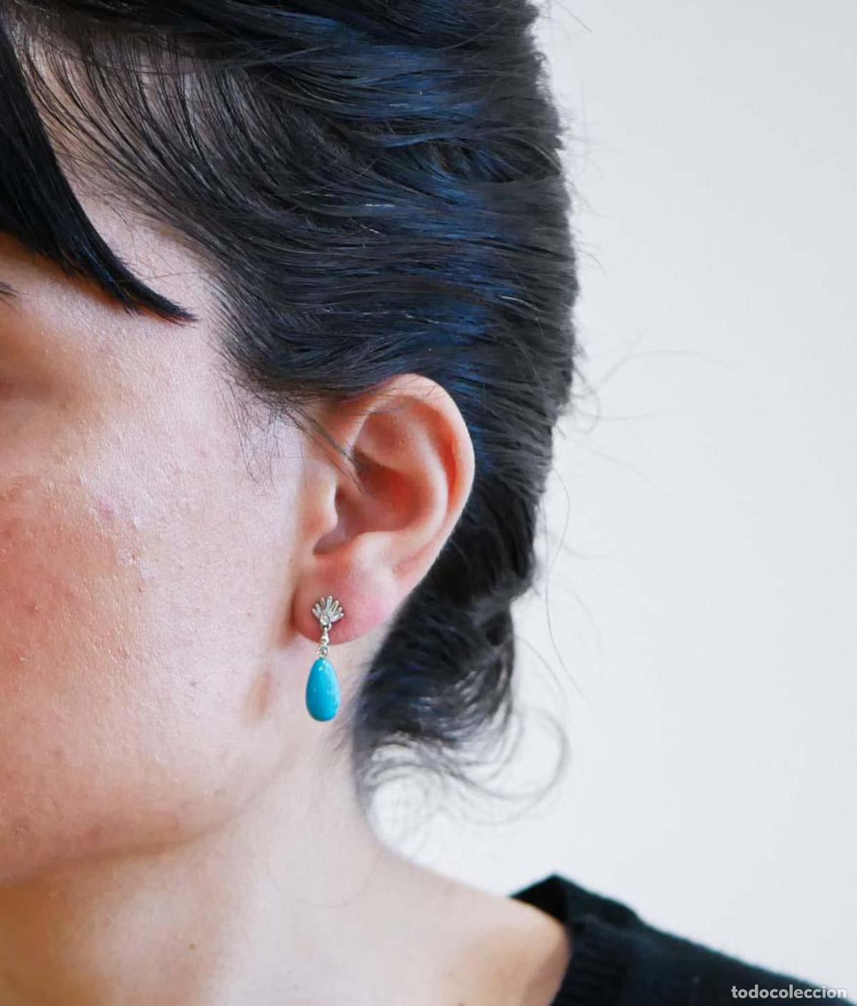 Joyeria: Pendientes de oro blanco con turquesa y diamantes - Foto 3