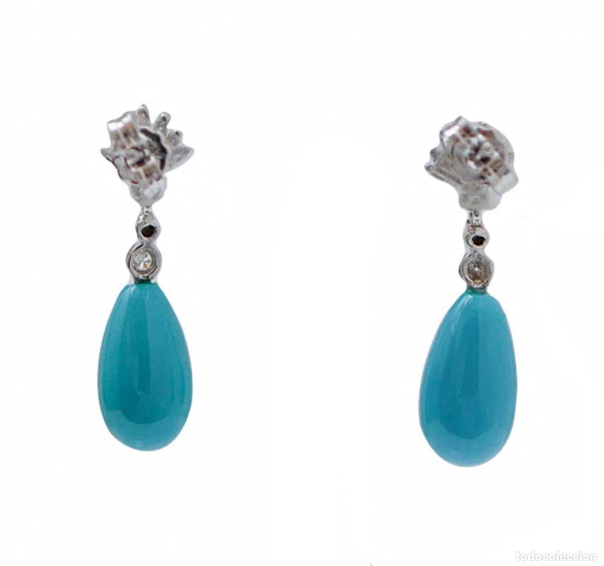 Joyeria: Pendientes de oro blanco con turquesa y diamantes - Foto 4