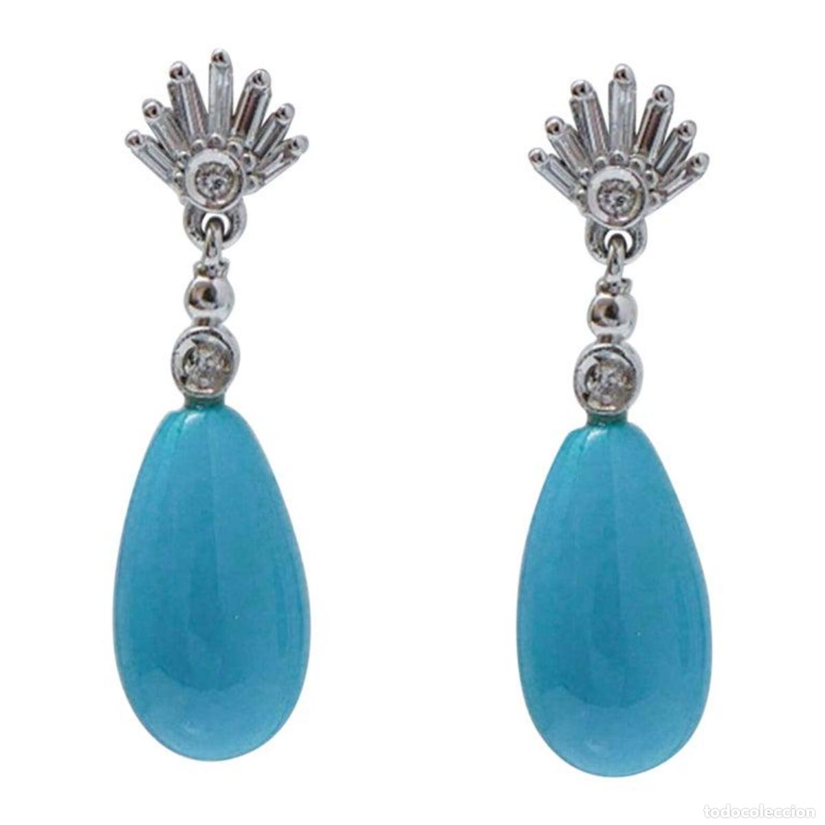 Joyeria: Pendientes de oro blanco con turquesa y diamantes - Foto 1