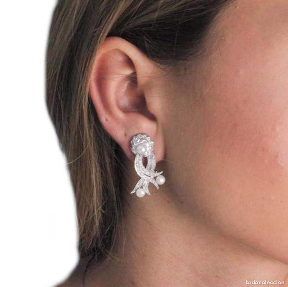 Joyeria: Pendientes de oro blanco con perla y diamantes - Foto 5