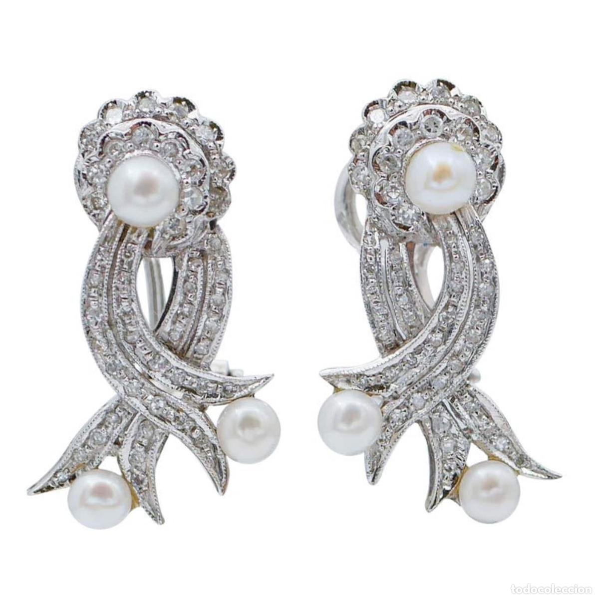 Joyeria: Pendientes de oro blanco con perla y diamantes - Foto 1