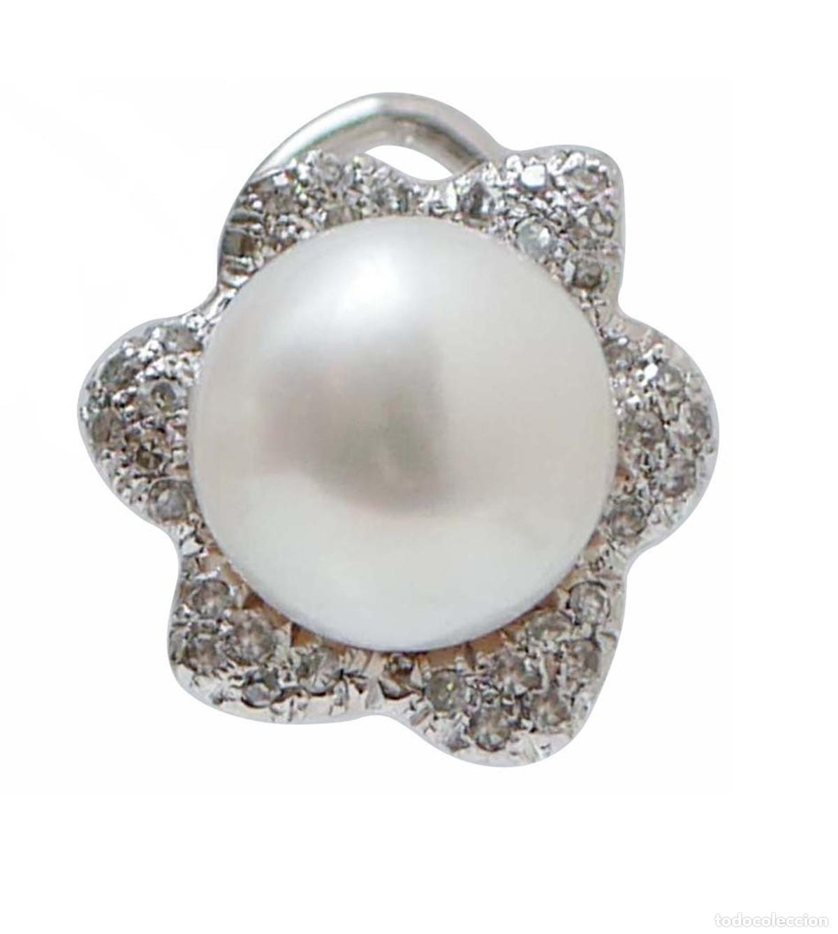 Joyeria: Perlas, Diamantes, Pendientes Flor Oro Blanco - Foto 2