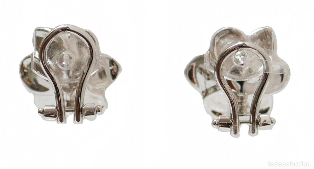 Joyeria: Perlas, Diamantes, Pendientes Flor Oro Blanco - Foto 3