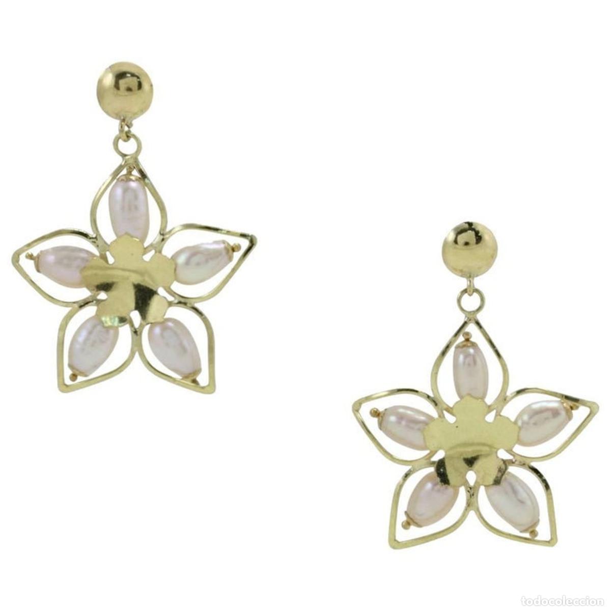 Joyeria: Pendientes colgantes de perla dorada - Foto 1