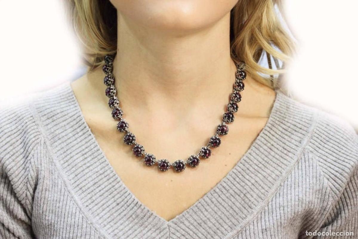 Joyeria: Collar de eslabones de oro rosa y plata con granates - Foto 7