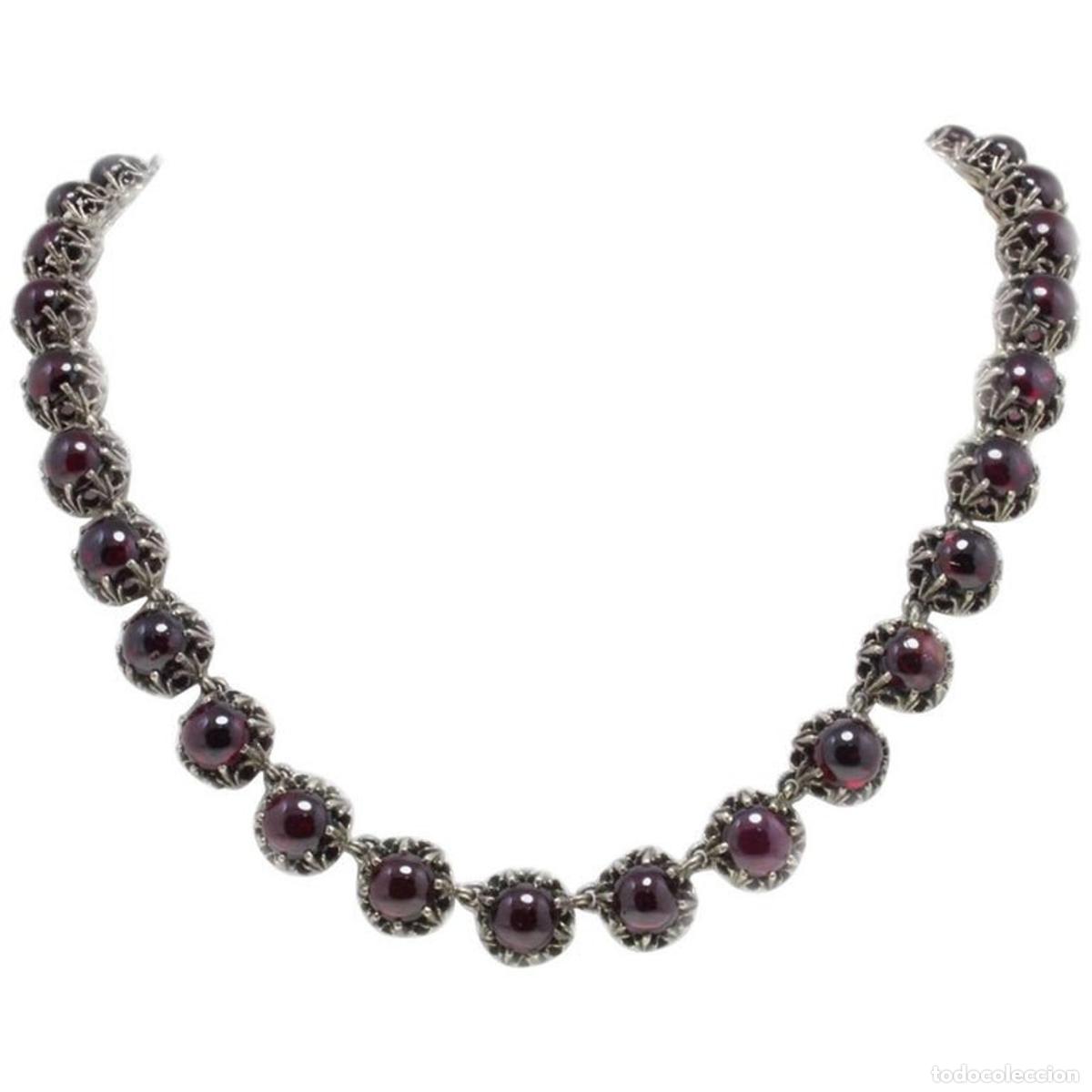 Joyeria: Collar de eslabones de oro rosa y plata con granates - Foto 1