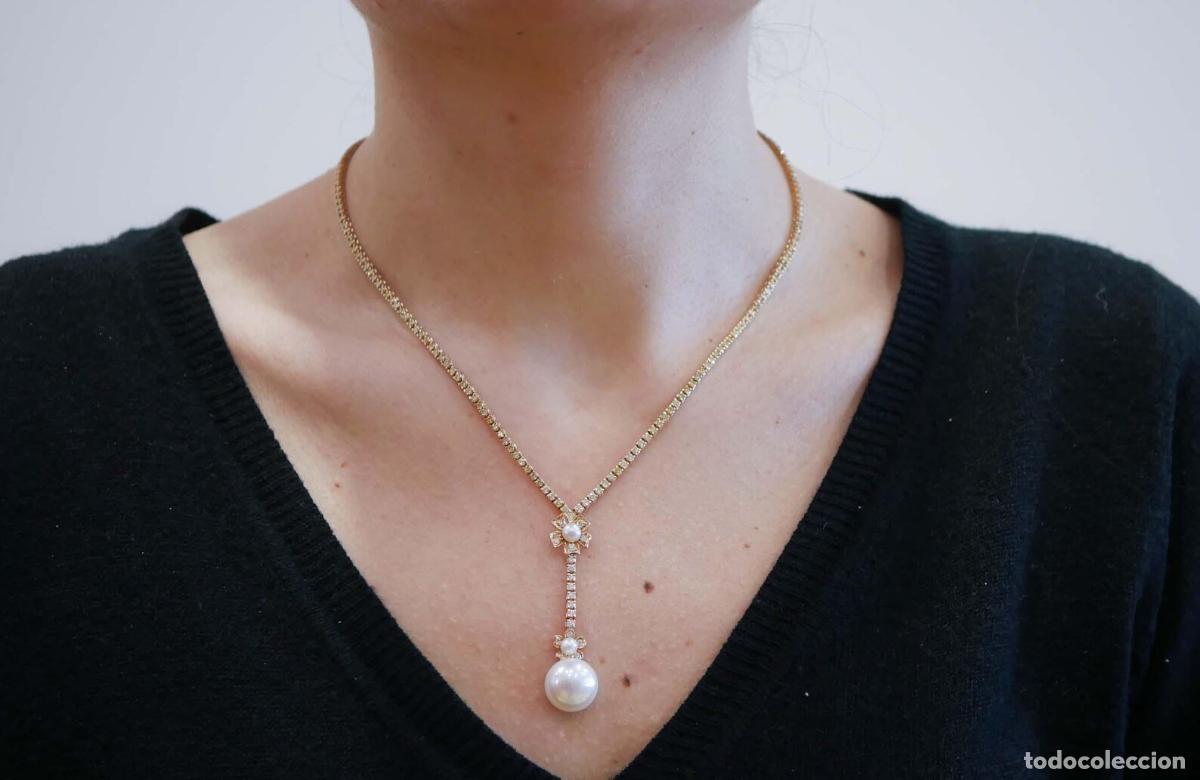 Joyeria: Collar de tenis de perlas, diamantes y oro rosa - Foto 7