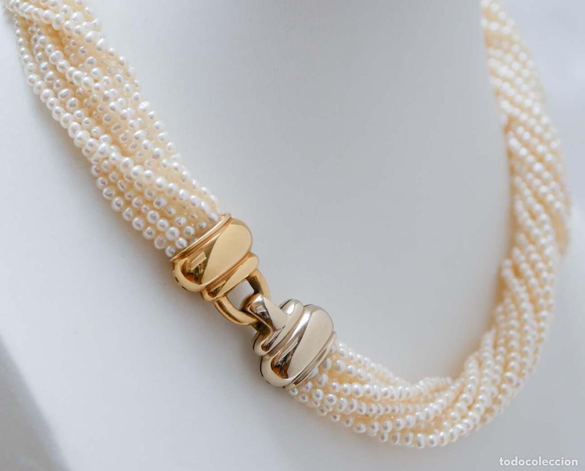 Joyeria: Collar de perlas y oro amarillo y blanco de 18 quilates - Foto 2