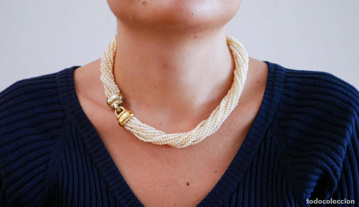 Joyeria: Collar de perlas y oro amarillo y blanco de 18 quilates - Foto 3