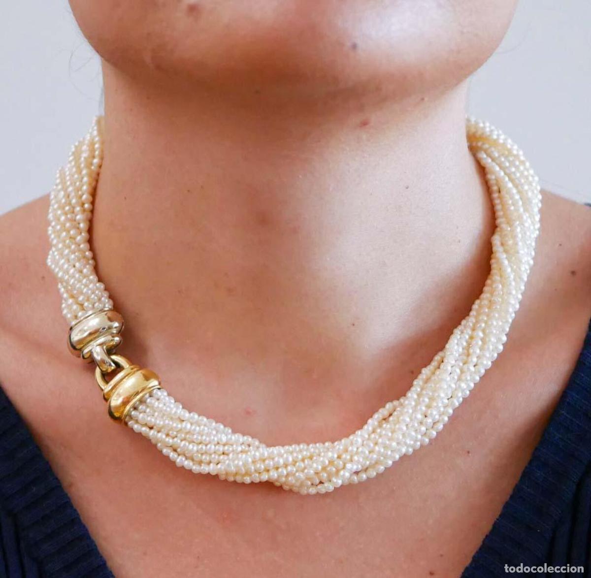 Joyeria: Collar de perlas y oro amarillo y blanco de 18 quilates - Foto 5