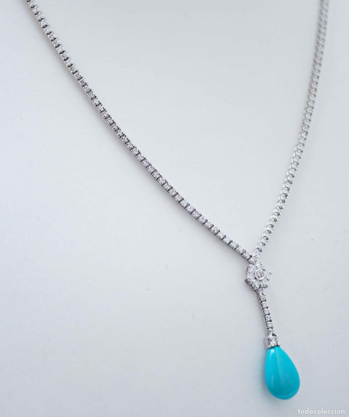 Joyeria: Collar de tenis de oro blanco, turquesa y diamantes - Foto 2