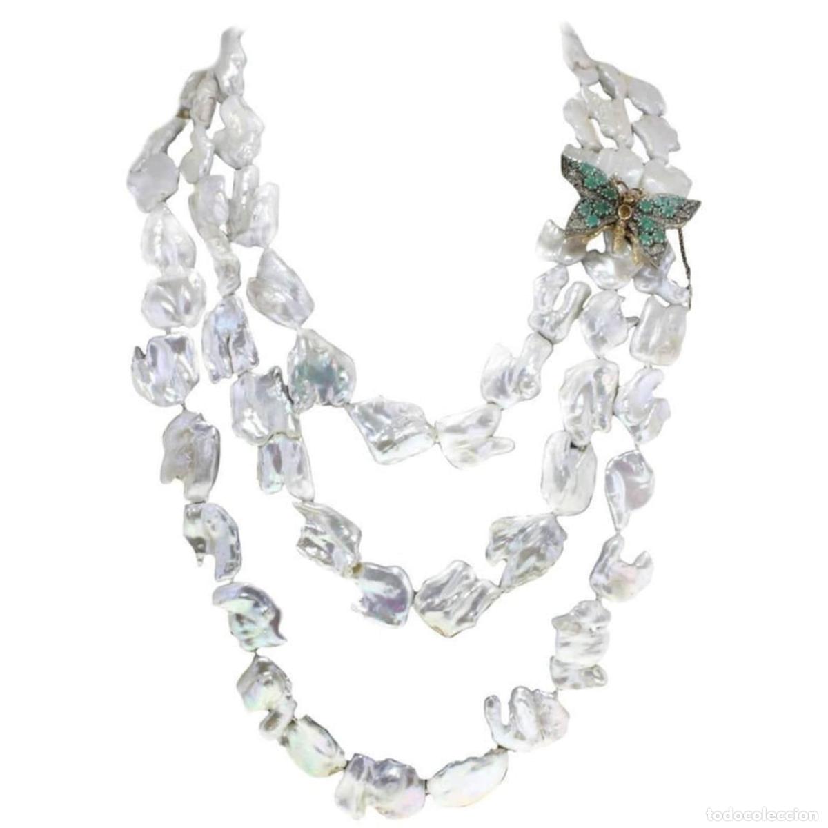 Joyeria: Collar de plata y oro con topacio esmeralda, granate, perla y perla - Foto 1