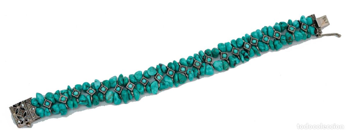 Joyeria: Pulsera de diamantes, turquesa, oro rosa y plata - Foto 2