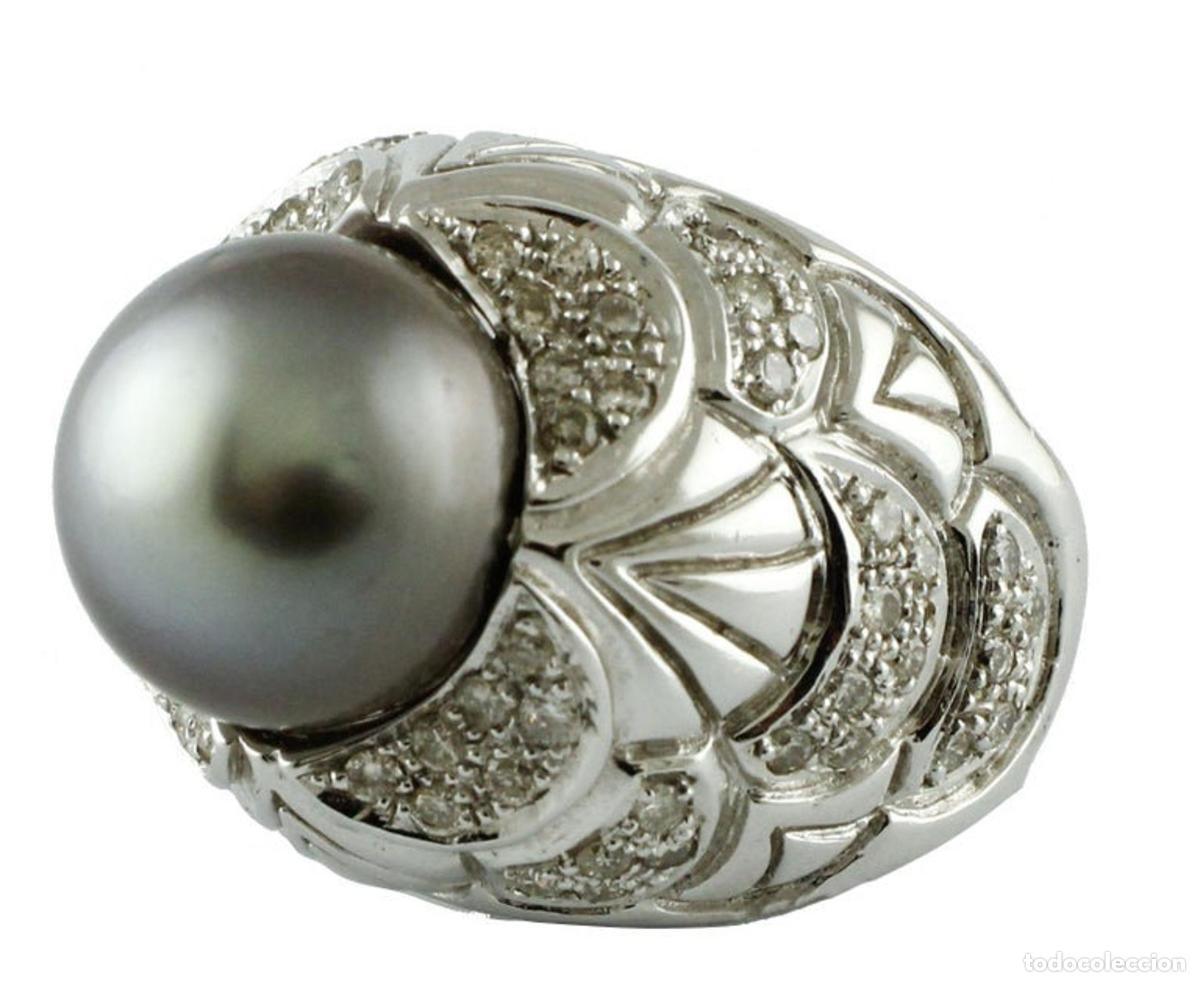 Joyeria: Anillo de oro blanco con perla gris y diamantes - Foto 4