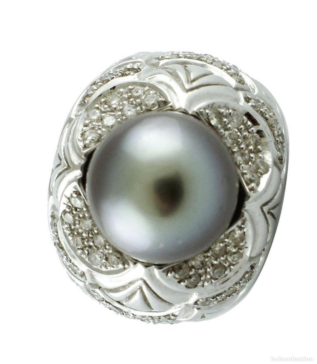 Joyeria: Anillo de oro blanco con perla gris y diamantes - Foto 5