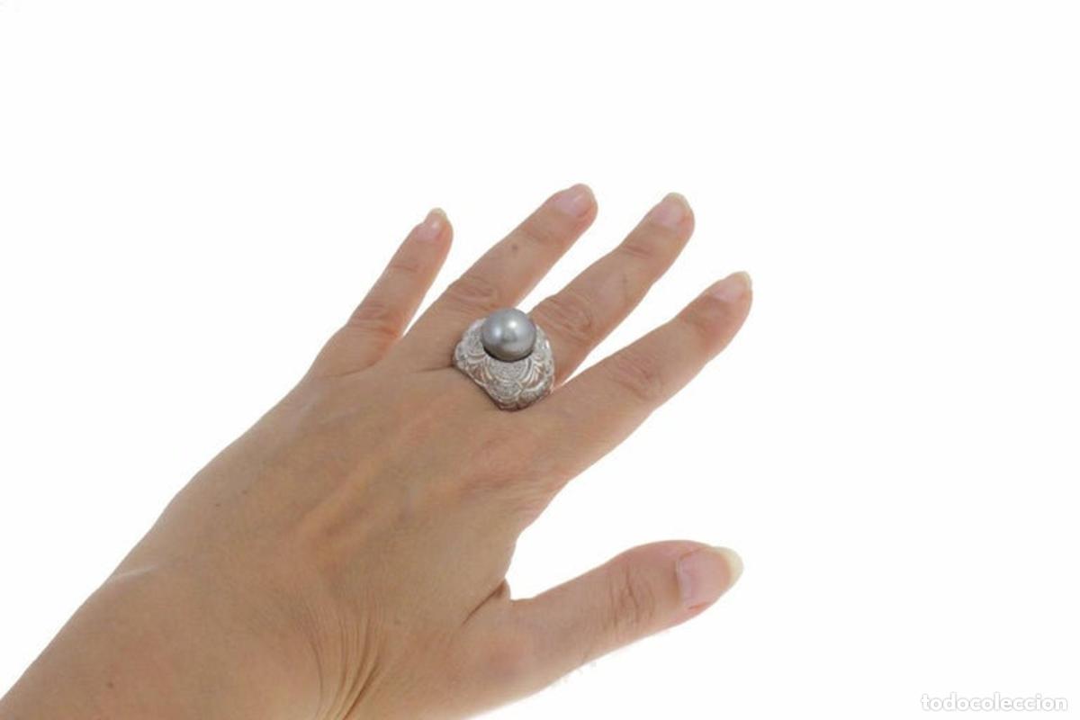 Joyeria: Anillo de oro blanco con perla gris y diamantes - Foto 8