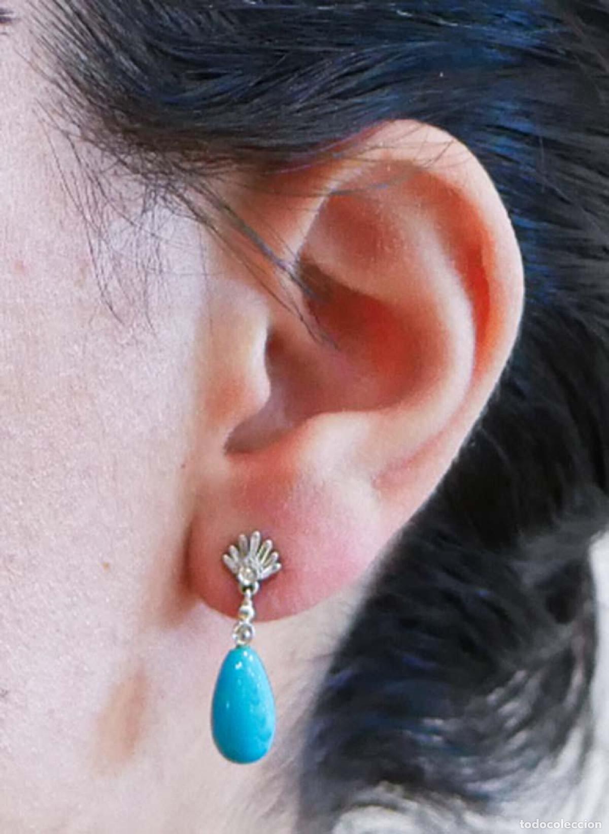 Joyeria: Pendientes de oro blanco con turquesa y diamantes - Foto 5