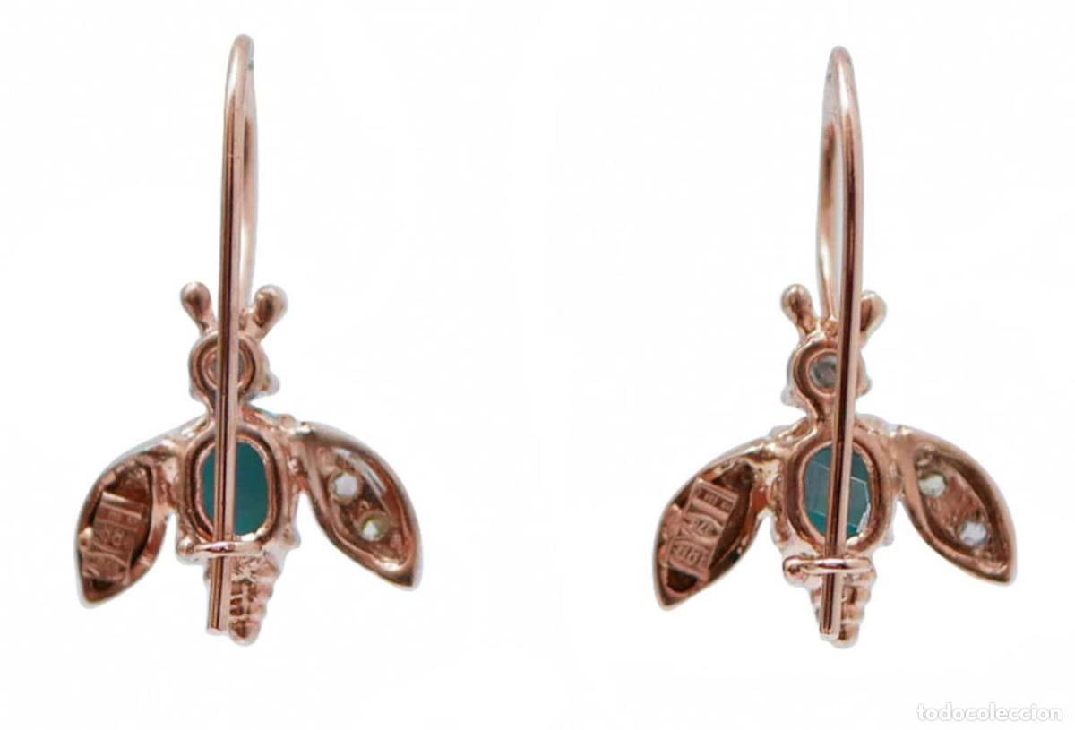 Joyeria: Pendientes de mosca de turquesa, diamantes, oro rosa y plata - Foto 3