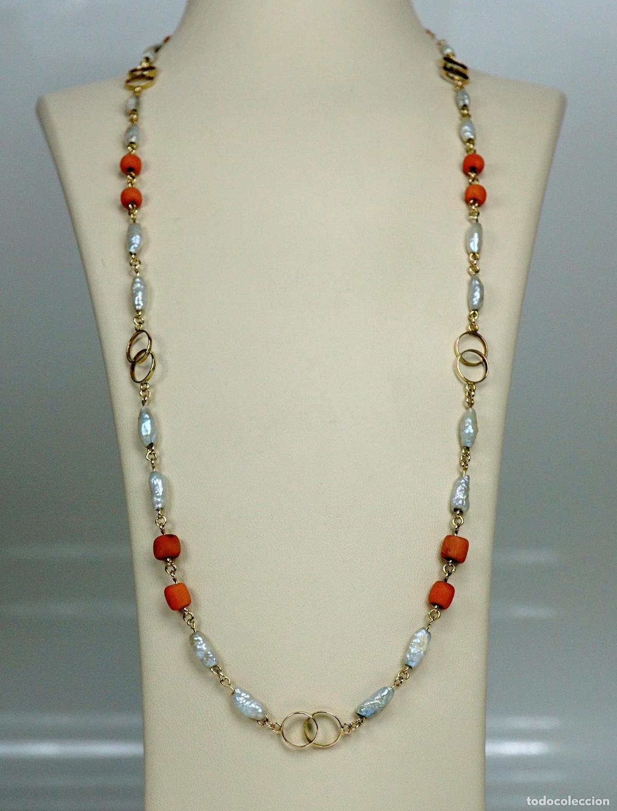 Joyeria: Collar vintage de oro con perlas de coral Keshi - Foto 2