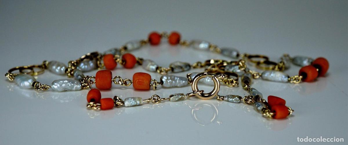 Joyeria: Collar vintage de oro con perlas de coral Keshi - Foto 4