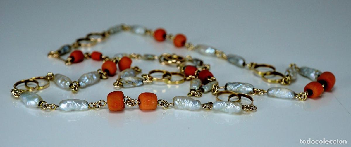 Joyeria: Collar vintage de oro con perlas de coral Keshi - Foto 5