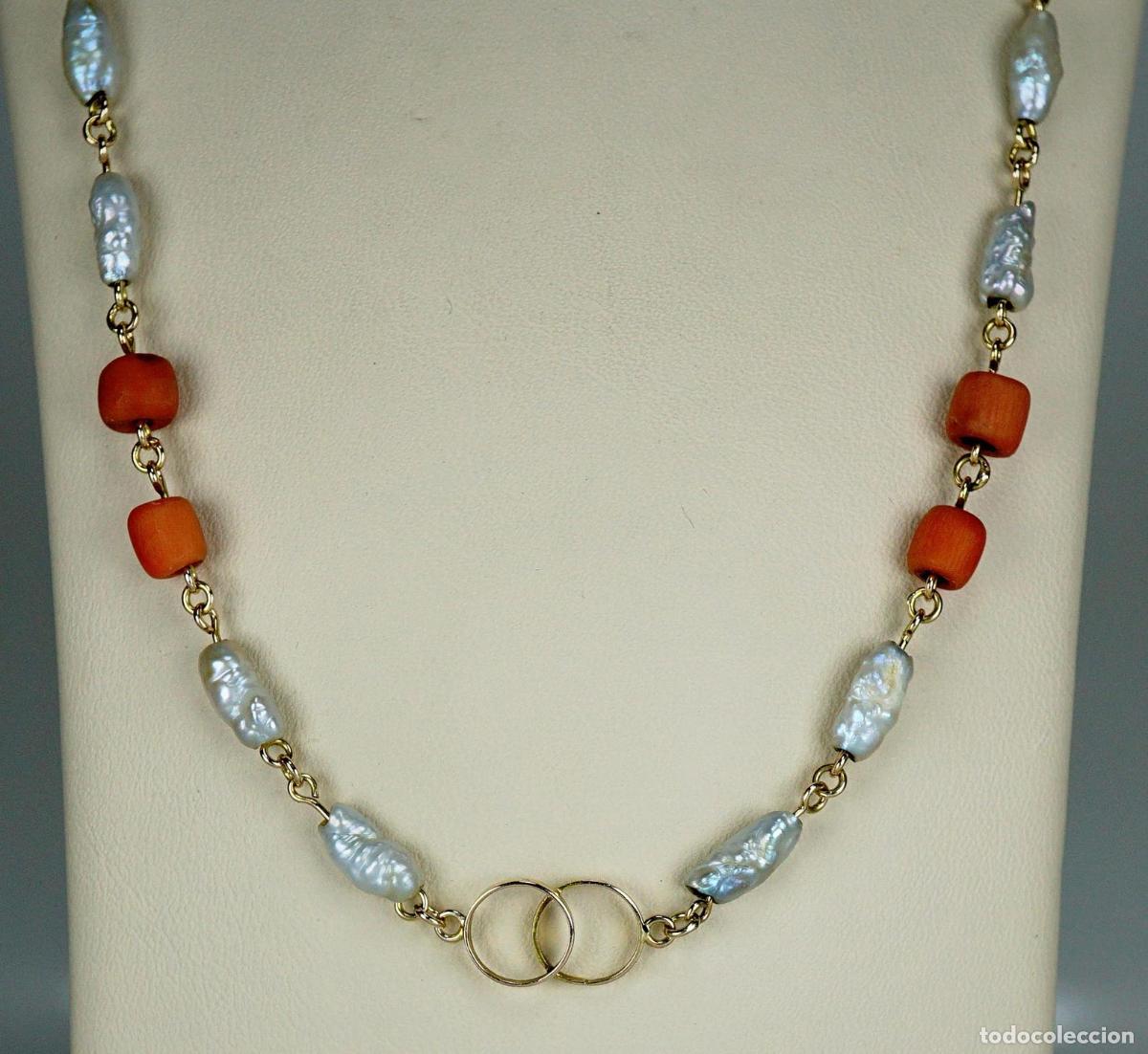 Joyeria: Collar vintage de oro con perlas de coral Keshi - Foto 1