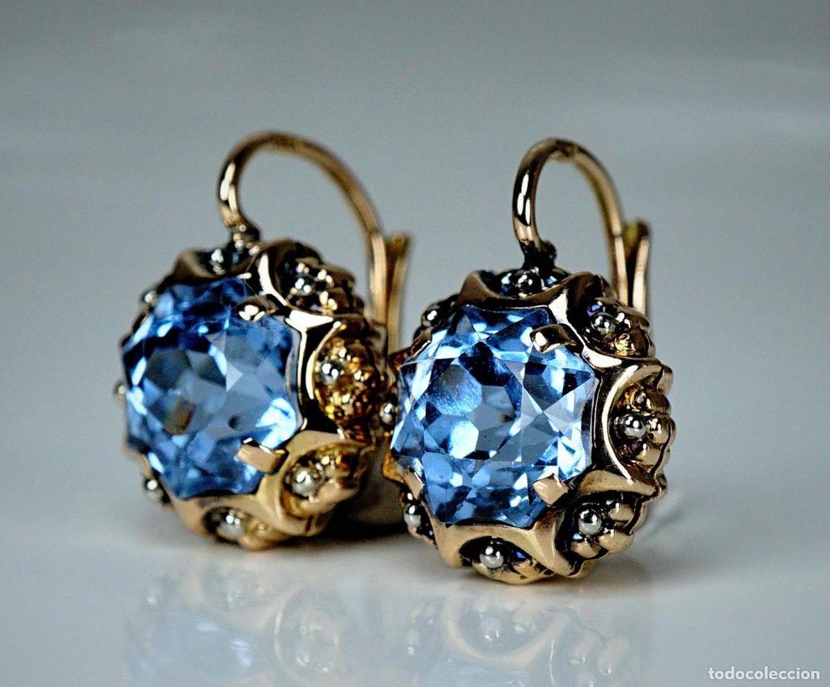 Joyeria: Pendientes vintage de oro con topacio dormeuse, d&eacute;cada de 1950 - Foto 2