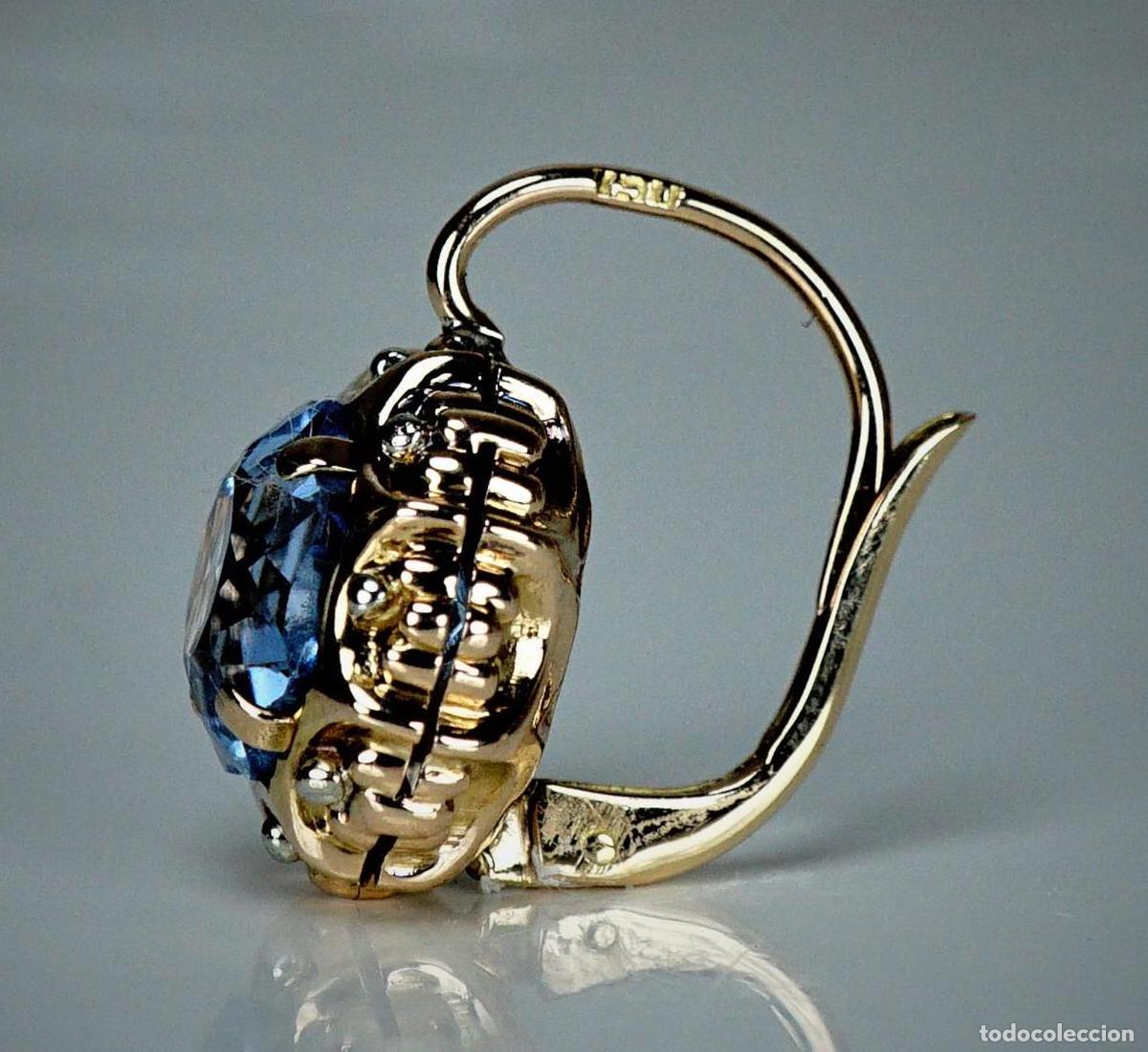 Joyeria: Pendientes vintage de oro con topacio dormeuse, d&eacute;cada de 1950 - Foto 3
