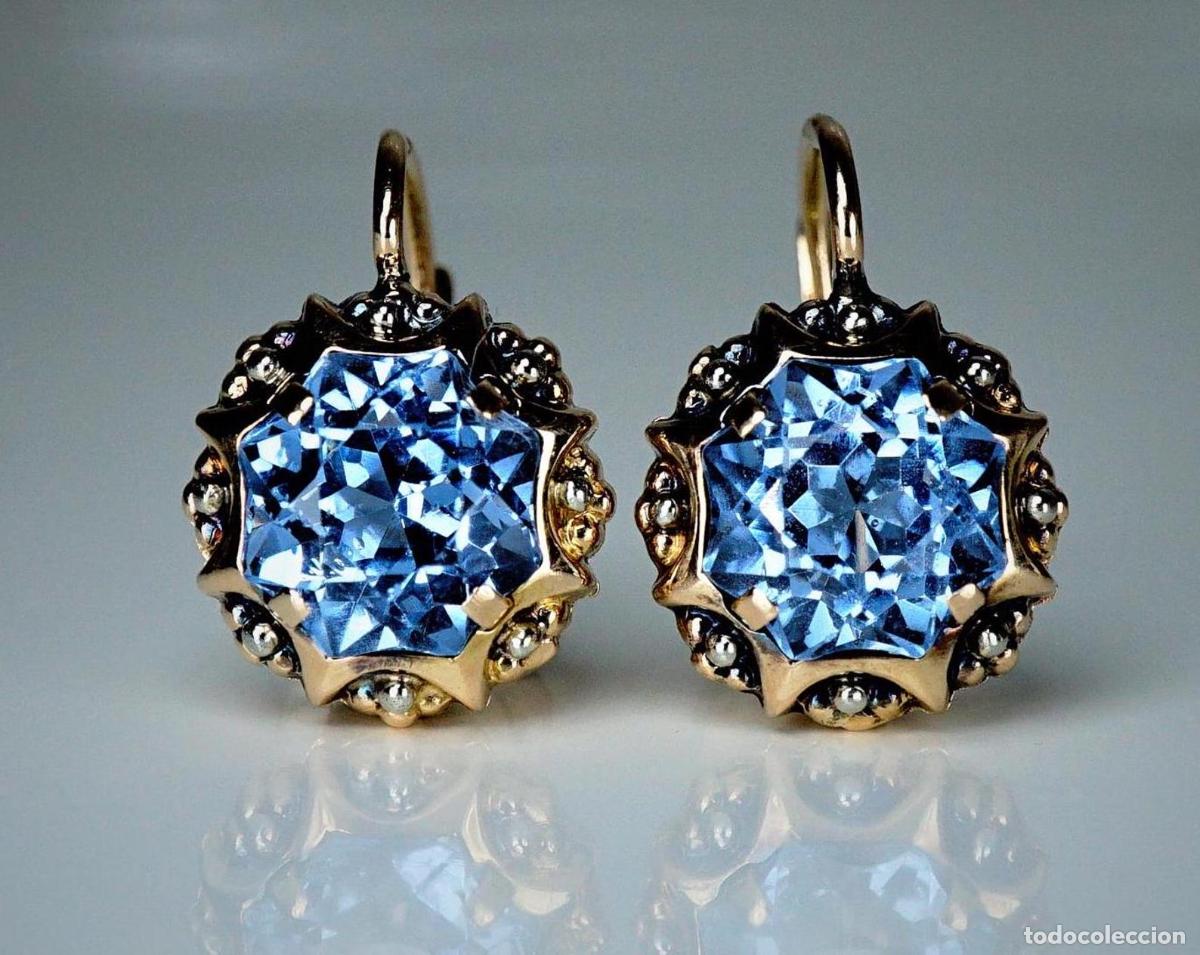 Joyeria: Pendientes vintage de oro con topacio dormeuse, d&eacute;cada de 1950 - Foto 4