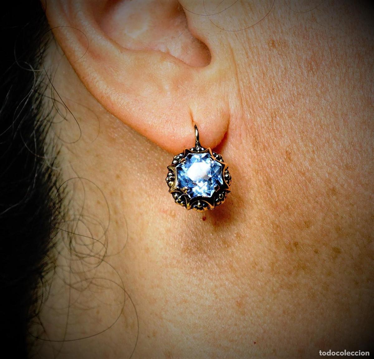 Joyeria: Pendientes vintage de oro con topacio dormeuse, d&eacute;cada de 1950 - Foto 5