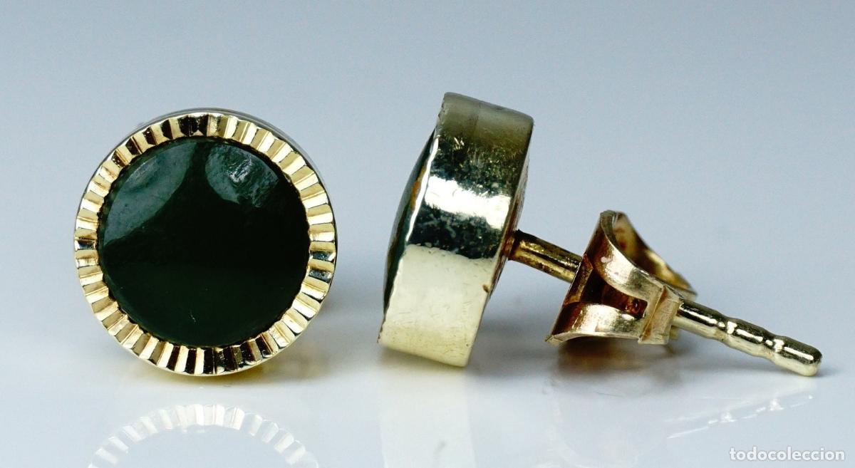 Joyeria: Pendientes vintage de nefrita en oro - Foto 6