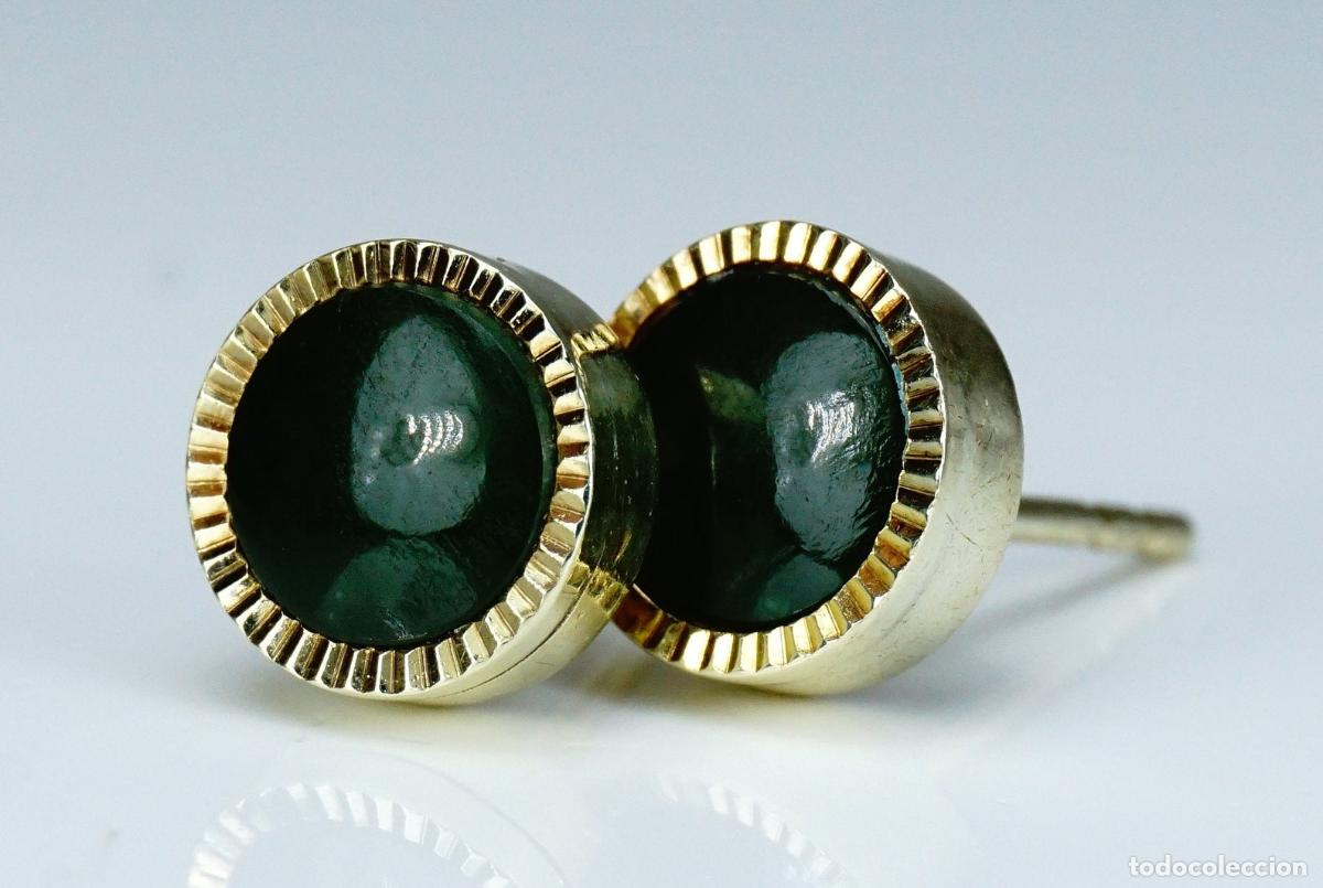 Joyeria: Pendientes vintage de nefrita en oro - Foto 7