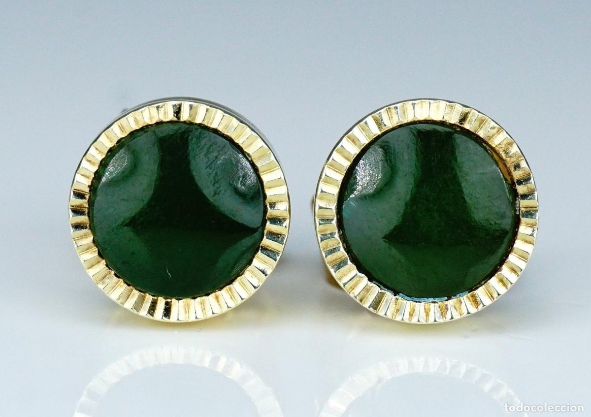 Joyeria: Pendientes vintage de nefrita en oro - Foto 1