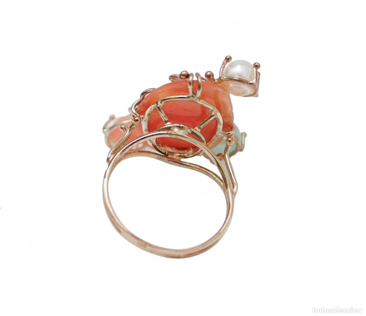 Joyeria: Anillo de oro rosa con camafeo, perla y piedras - Foto 2
