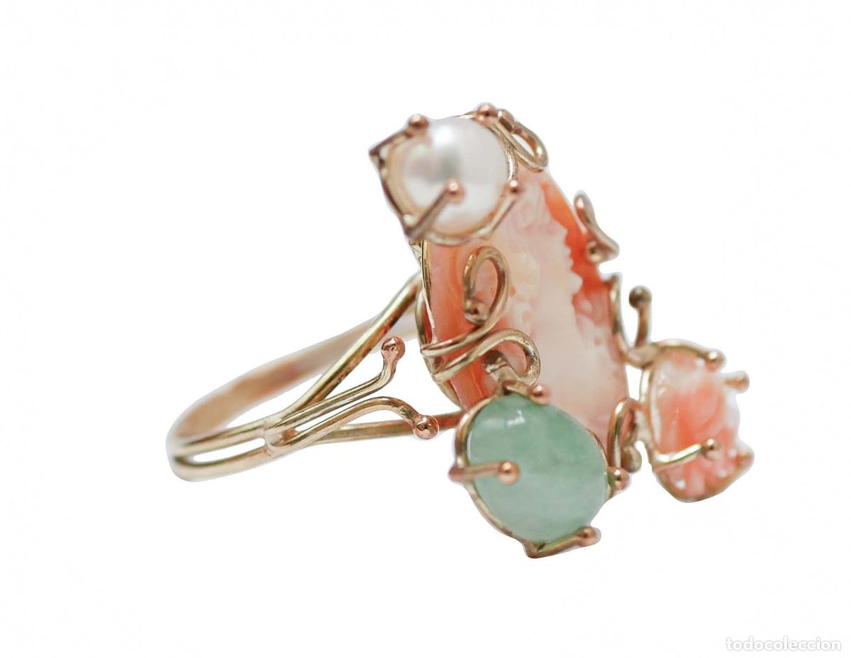 Joyeria: Anillo de oro rosa con camafeo, perla y piedras - Foto 3